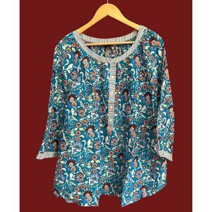 NWT Talbots Plus Size 3X Blue Bohemian Floral Tunic Blouse Lightweight Relaxed